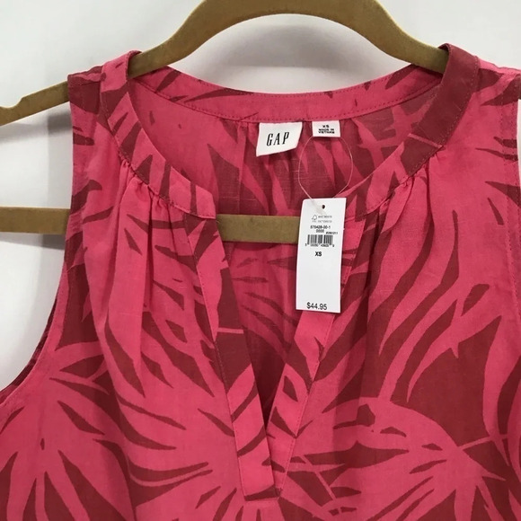 GAP Women’s Zen Sleeveless Top Linen Blend Pink Palms Cropped Summer NWT Size XS - Picture 4 of 7
